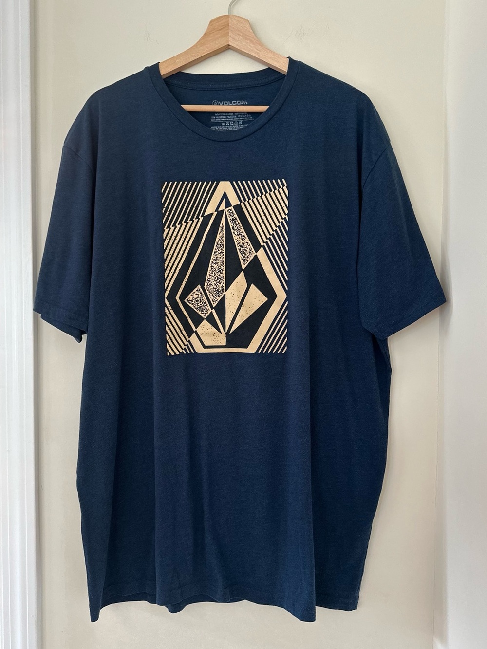 Volcom Navy Short Sleeve Tee with Cream Geometric Graphic